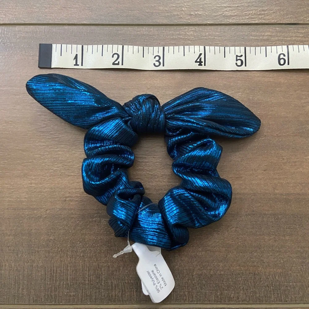 {Free People} Endless Nights Bow Scrunchie Blue Metallic